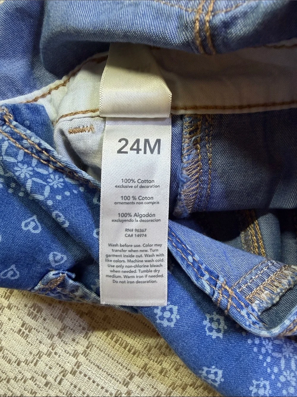 OshKosh B'gosh Blue Bandana Print Denim Short Overalls